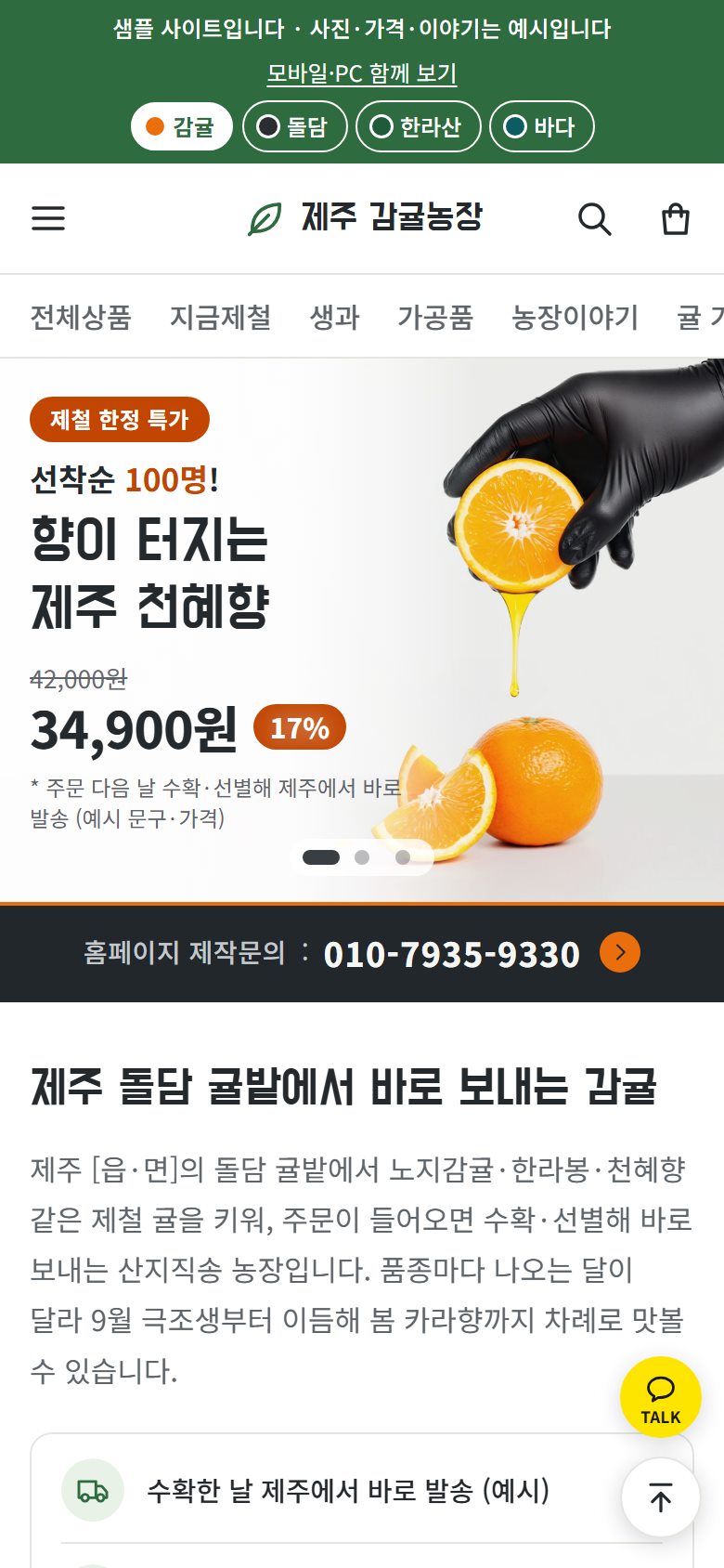 A타입 감귤 테마의 첫 화면